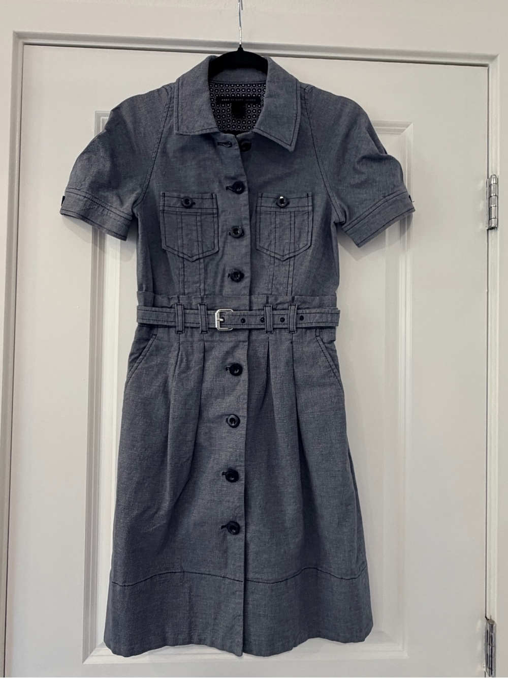 Marc by Marc Jacobs Charcoal Gray Short-Sleeve Belted Shirt Dress